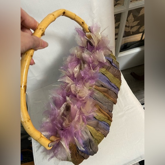 Vintage farnine Chiffon Ambre Purse with Banboo Handle - Picture 3 of 13